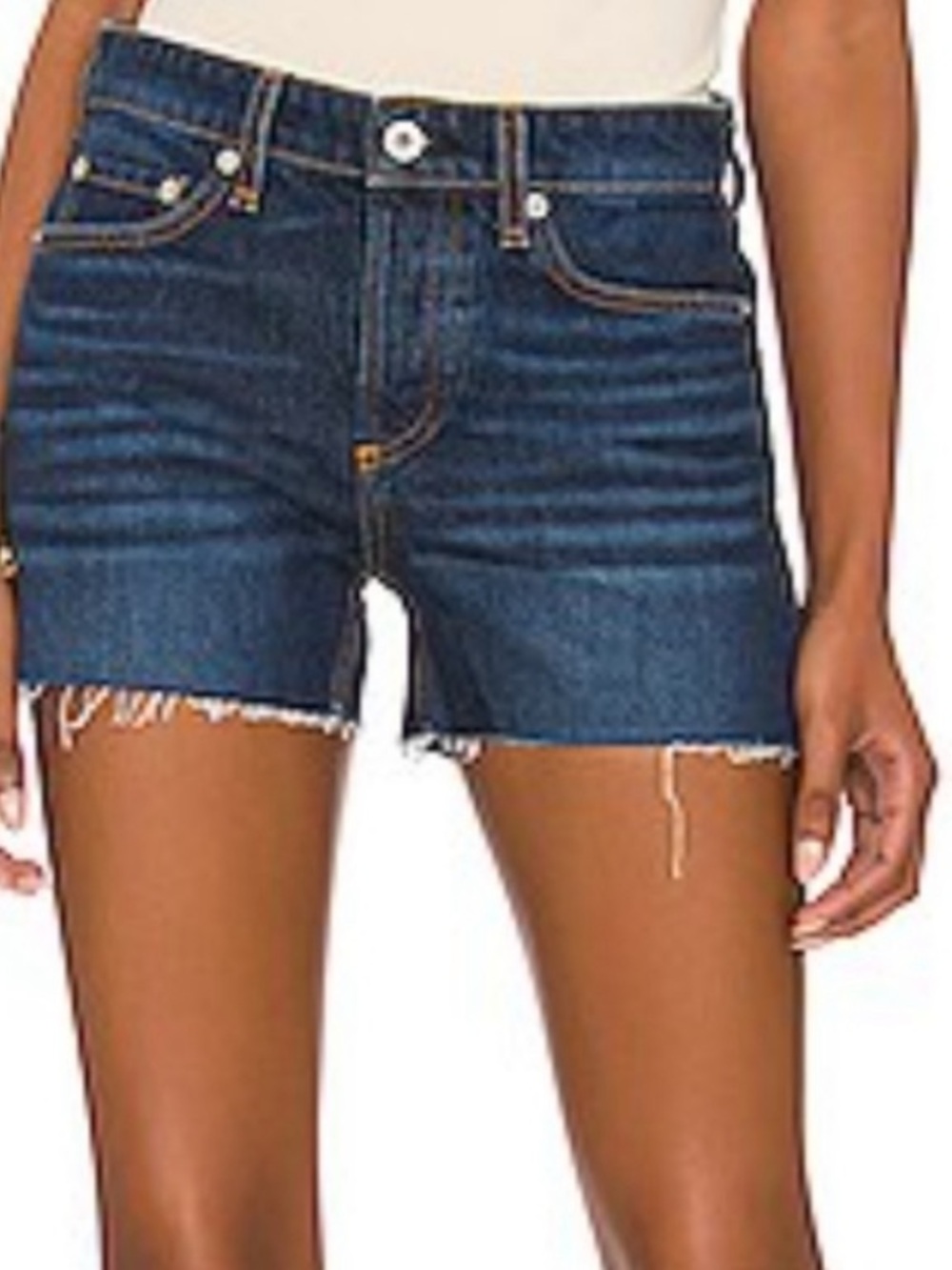 rag & bone Dark Blue Dre Low Rise hidden Button Front Frayed Hem Denim Shorts 26